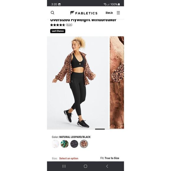 New Medium Fabletics Natural Leopard Oversized Flyweight Windbreaker Jacket NWT - Picture 6 of 12